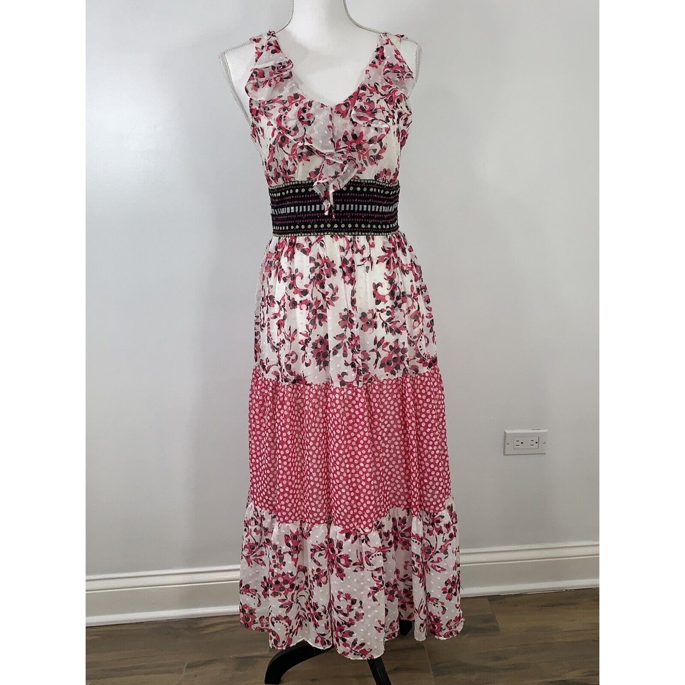 TAYLOR Dress Womens Size 2 V-Neck Ruffle Sleeveless Tiered Skirt
